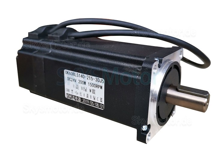 200W 24V Bürstenlose DC Motor OK60BL140-215-30J5 127Ncm 1800U/min 3 Phasen 61X61mm Passfedernut